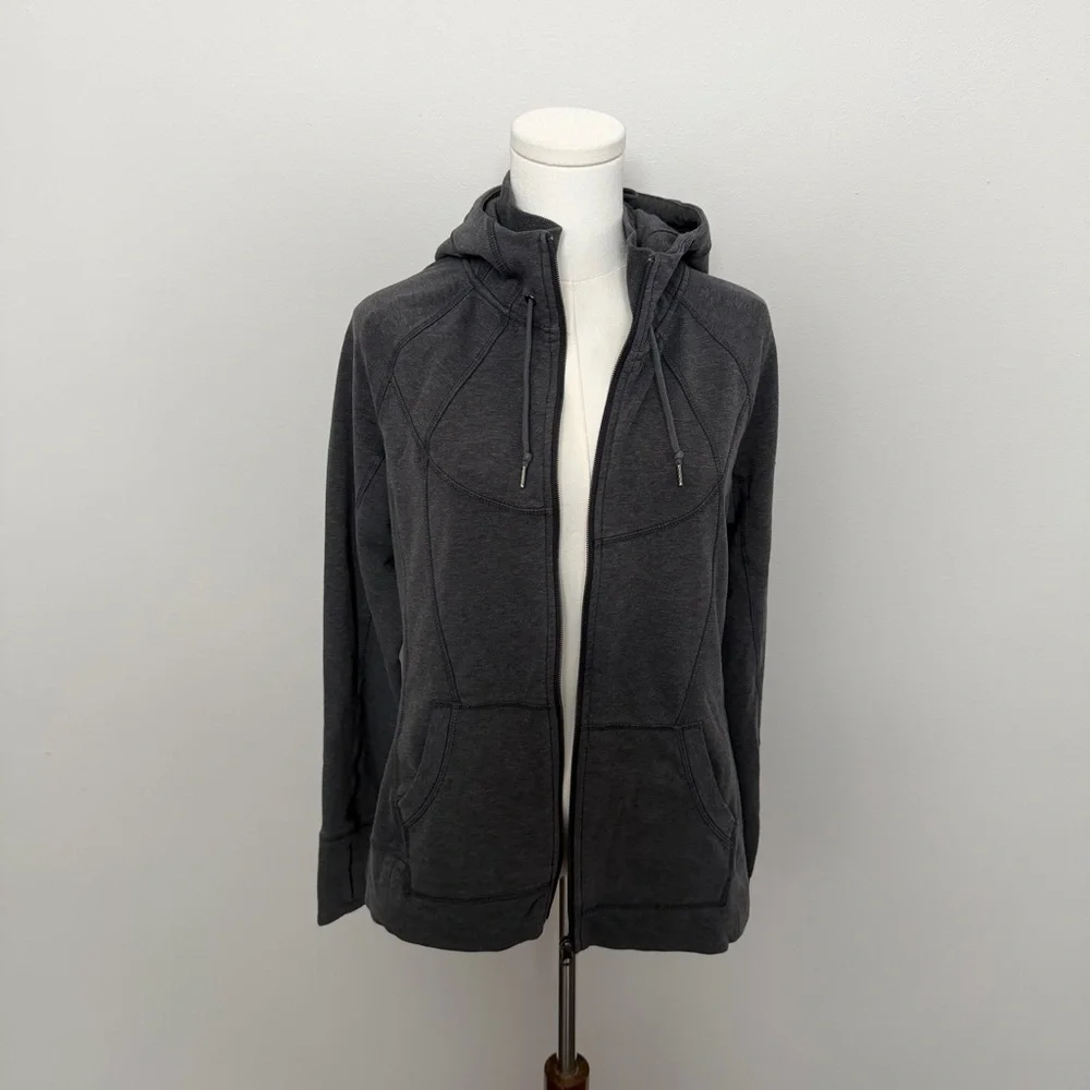 Athleta Jacket Hoodie Full Zip Thumbholes Athletic Lounge Stretch Pockets Grey